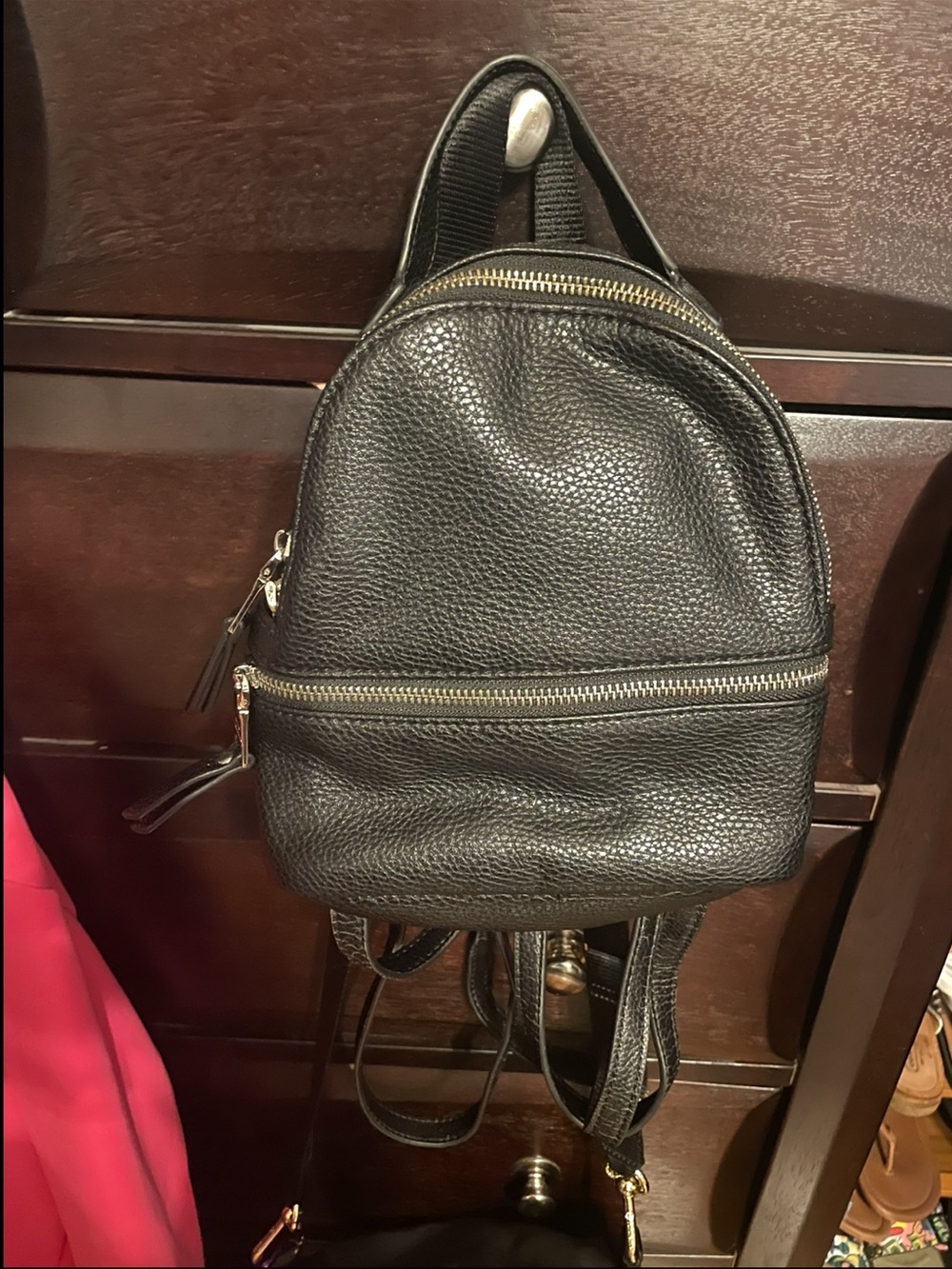 Steve Madden Black Pebbled Leather Mini Backpack